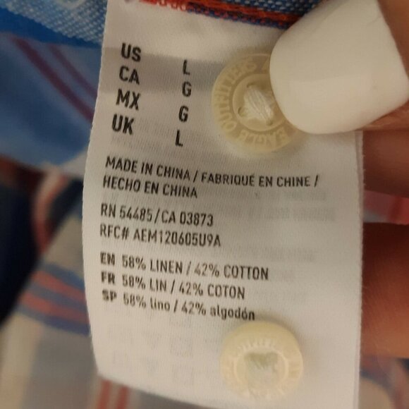 American Eagle Mens Seriously Soft Linen Blend Plaid Button Down Shirt Large - Picture 6 of 6